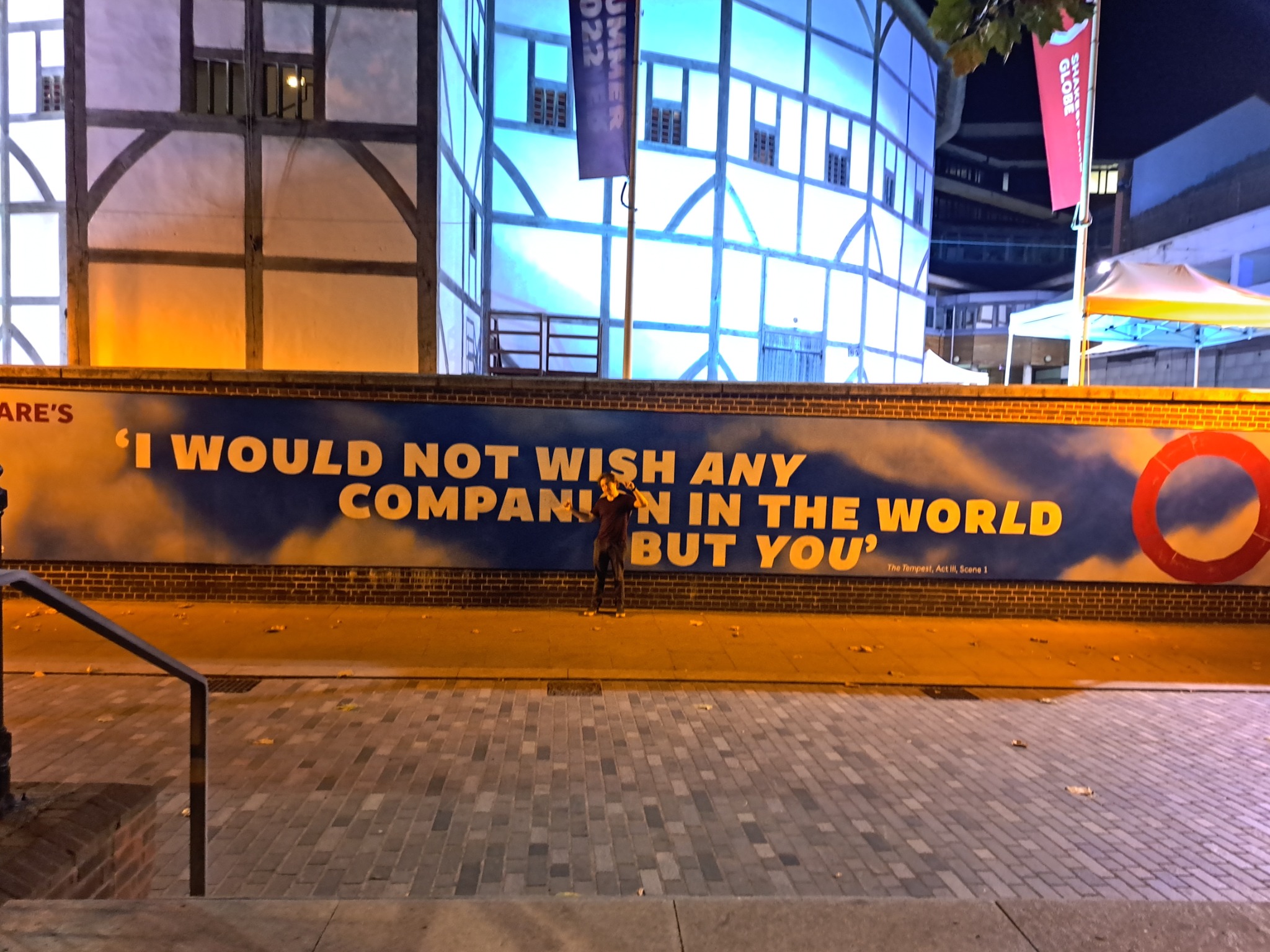 A line from The Tempest outside the Globe—one of those small personal literary moments worth looking for.